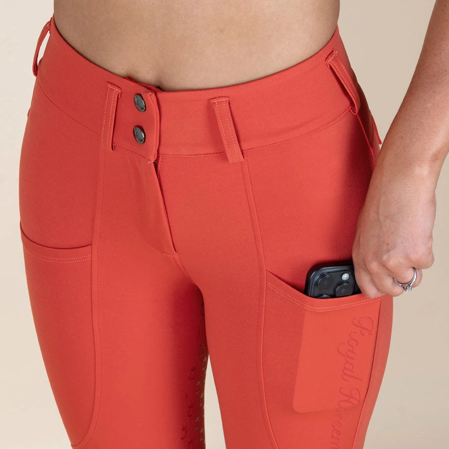 Reithose Royal Horsemen nachhaltig rot orange Handytasche