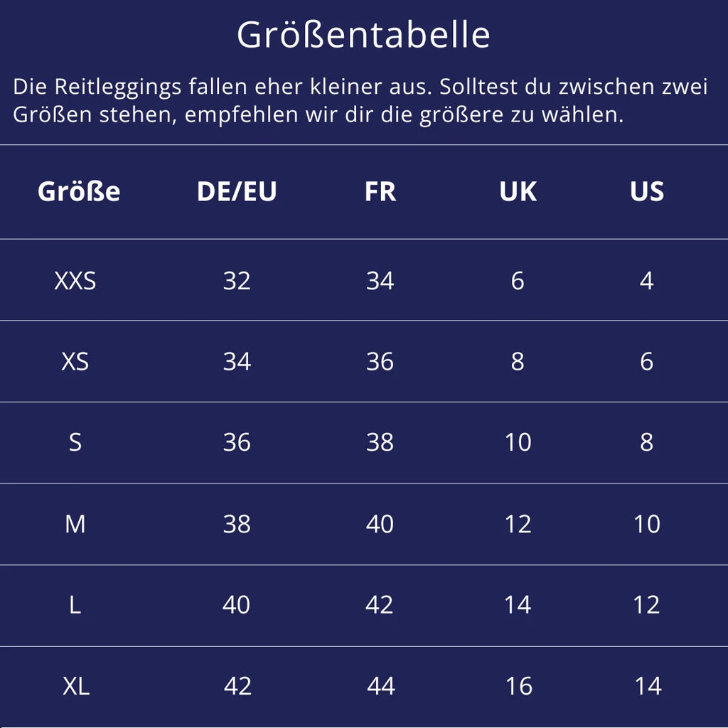 Reitleggings Sculpt Schwarz Royal Horsemen Size Chart